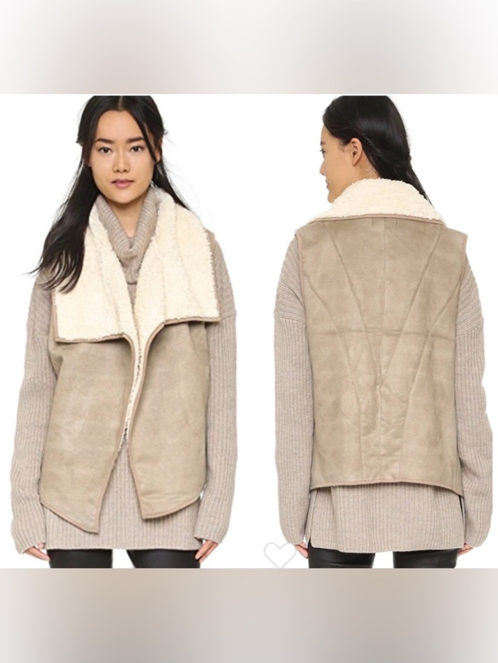 Minkpink Plush Sherpa Cream Collar Taupe Suede Vest Size XS NWOT